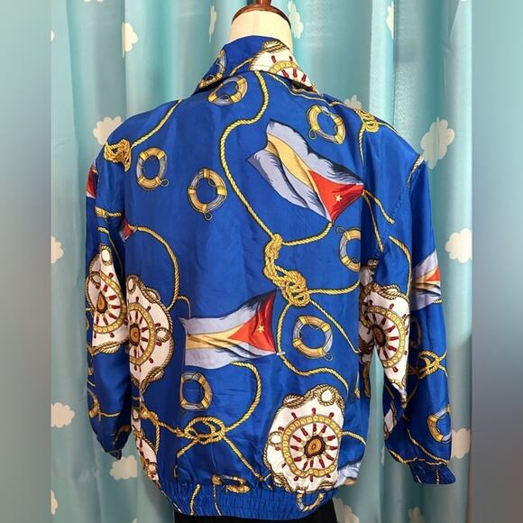 Vintage Nautical Yacht bomber- 100% silk- fits like M - Picture 5 of 6